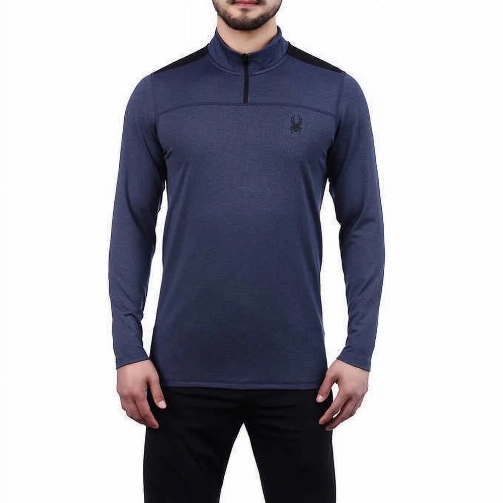 Spyder Active Pullover Shirt Mens Large Blue Quarter Zip Stretch Activewear NEW